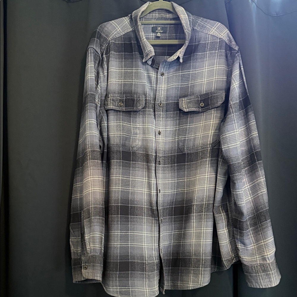 George Men's Blue and Gray Flannel Plaid Button-Down Shirt